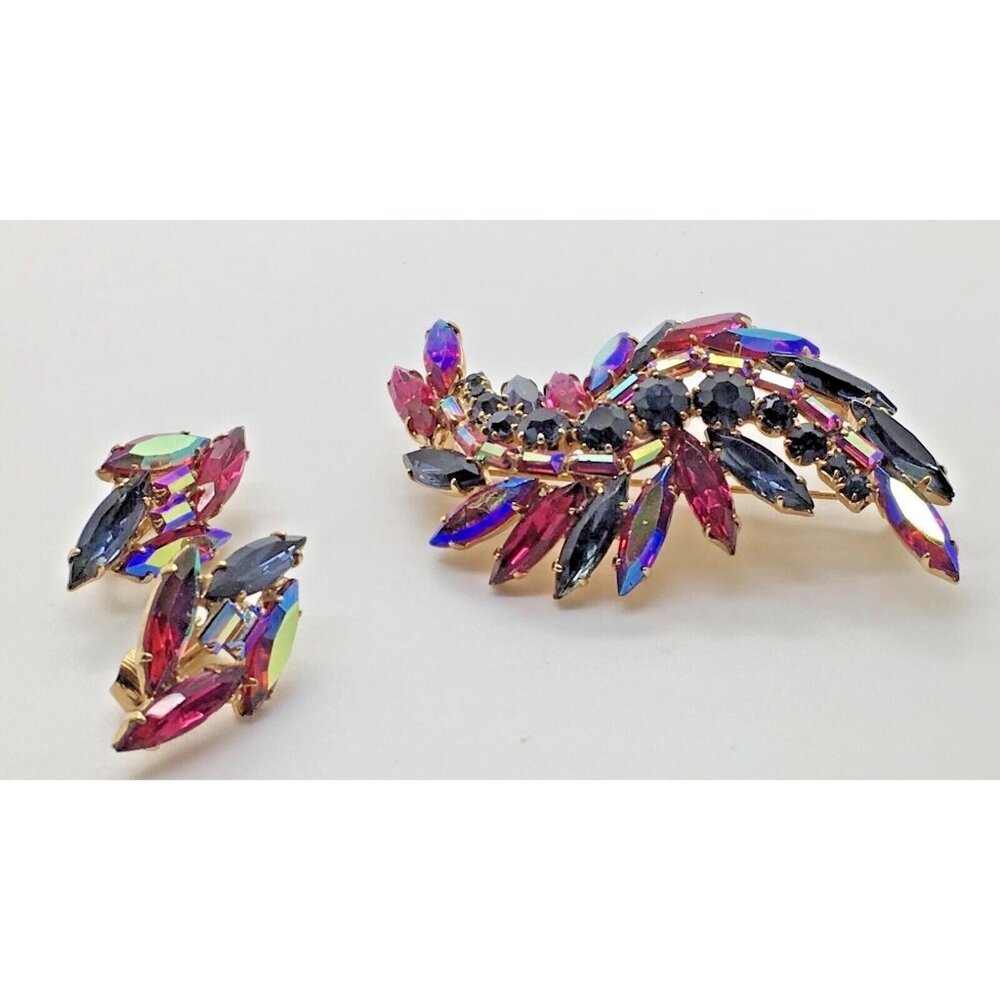 Rhinestones Brooch & Earrings Set  Water Melon Fruit Salad Peacock